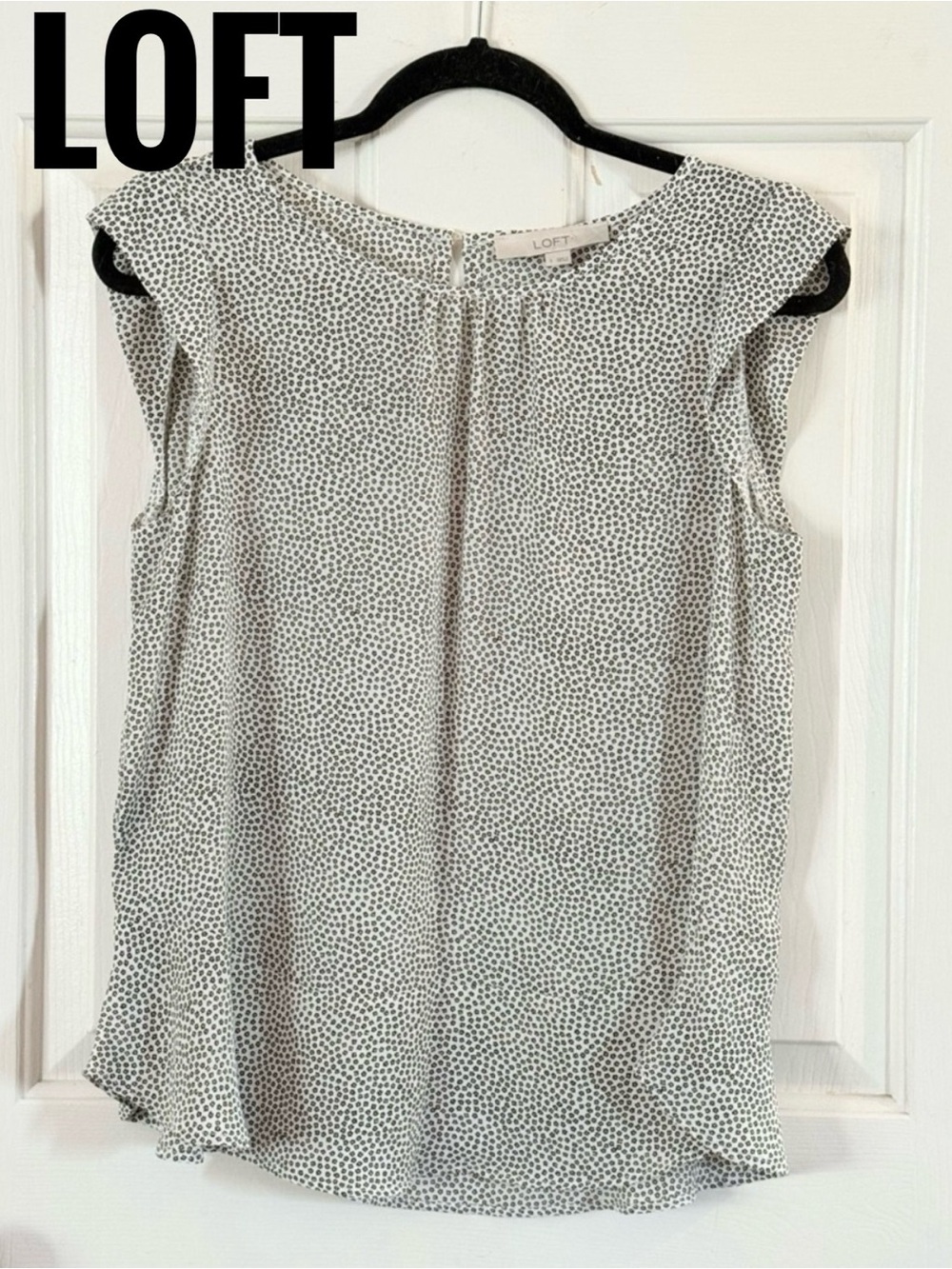 * LOFT White with Black and Yellow Geometric Dot Sleeveless Top